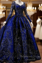 Ball Gown Long Sleeves Sequin Embroidery Dresses